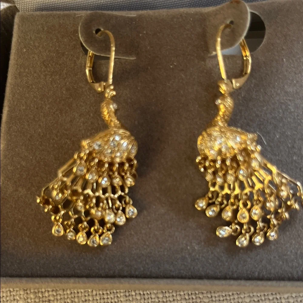 Nolan Miller Wild Peacock Gold Crystal Drop Earrings - Picture 2 of 6